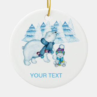 MOM POLAR BEAR STANDING BABY SITTING CERAMIC ORNAMENT