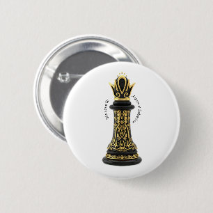 MOM Queen of my life, Golden Script Black Chess 6 Cm Round Badge