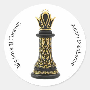 MOM Queen of my life, Golden Script Black Chess  Classic Round Sticker