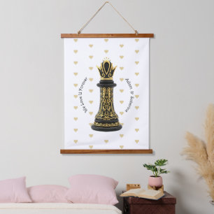 MOM Queen of my life, Golden Script Black Chess  Hanging Tapestry