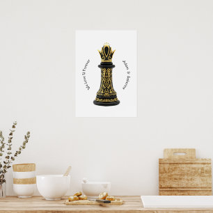 MOM Queen of my life, Golden Script Black Chess Poster