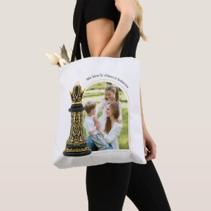 MOM Queen of my life, Golden Script Black Chess Tote Bag