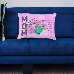 MOM Quote on Watercolor Floral PINK Decorative Cushion