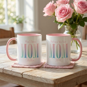 MOM Rainbow Colours, Custom Name, Motivational Tex Mug