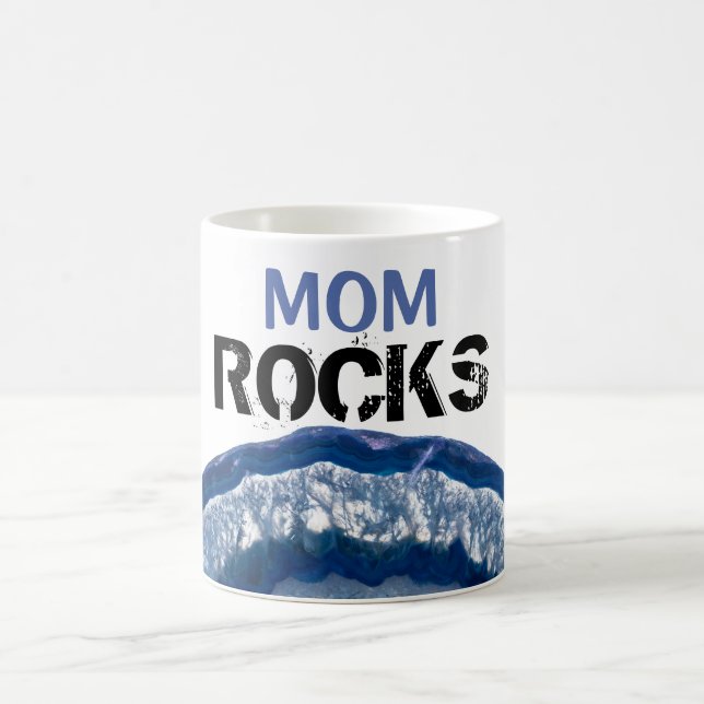 *~* MOM ROCKS Crystal Geode Lapidary Blue Agate Coffee Mug (Center)