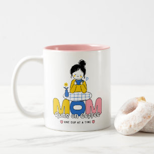 Mom Runs on Coffee Cute Retro Two-Tone Coffee Mug