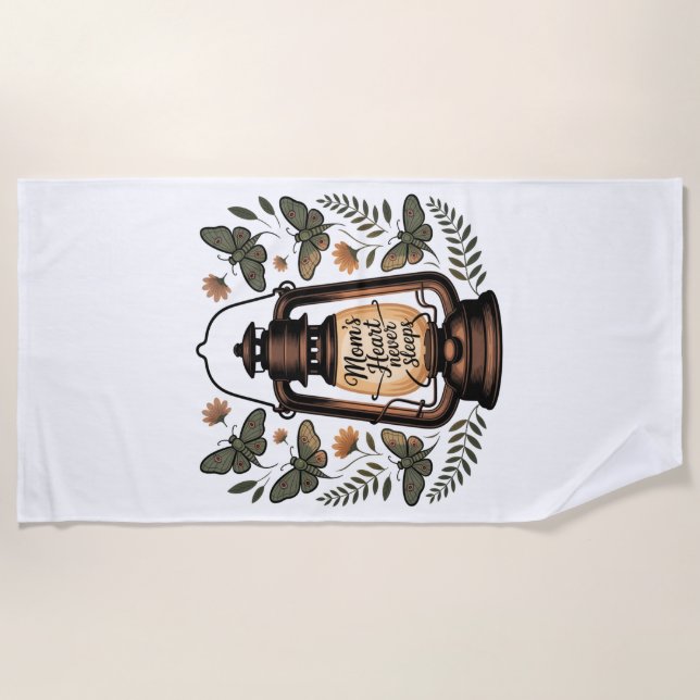 Mom’s Heart Never Sleeps Beach Towel (Front)