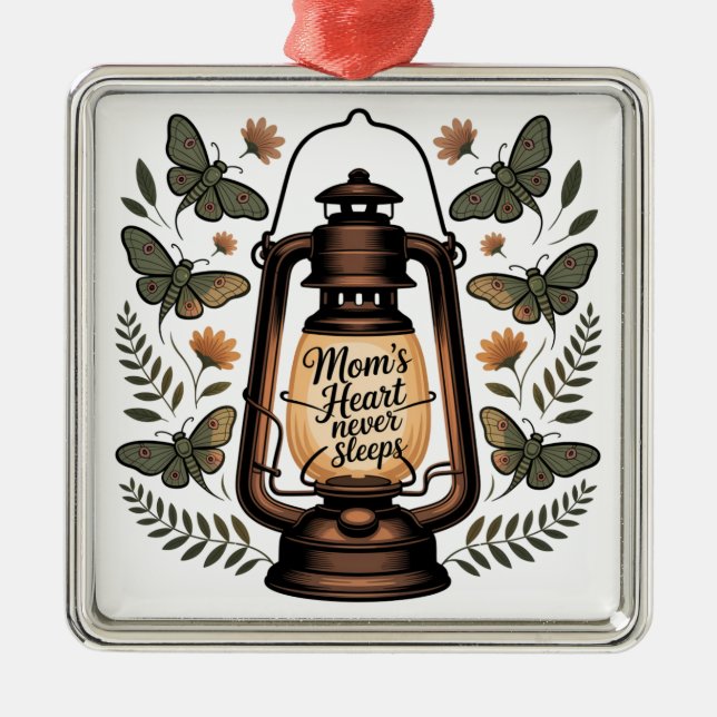 Mom’s Heart Never Sleeps Metal Ornament (Front)