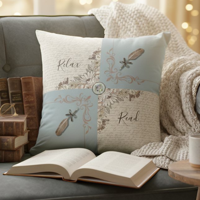 Mom’s Reading Nook Antique Blue Decorative Cushion (A thoughtful, high-quality Gift for the Mom who cherishes books and time spent relaxing)