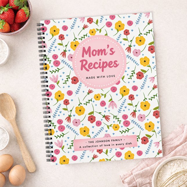 Mom’s Recipes Floral Personalized Recipe Notebook (Recipe Book for mom)