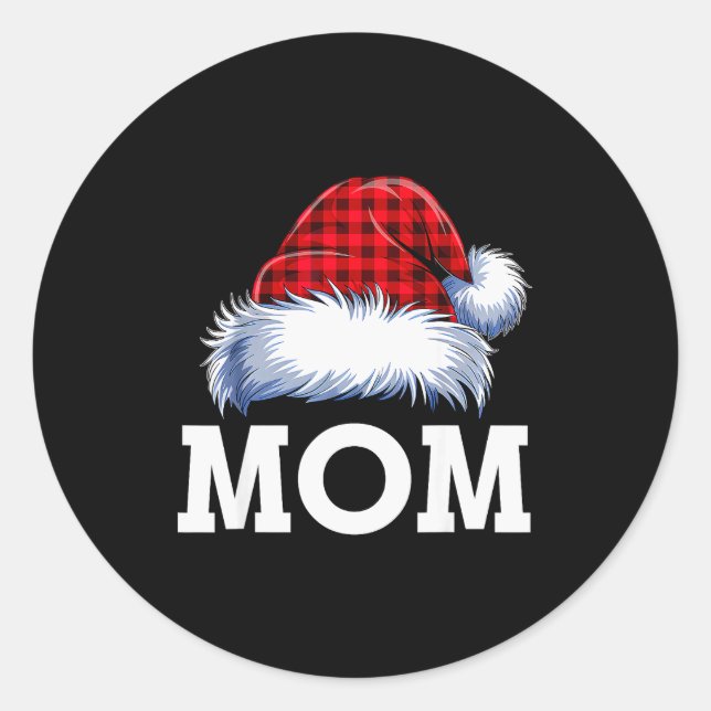 Mom Santa Red Plaid Christmas Family Matching Paja Classic Round Sticker (Front)