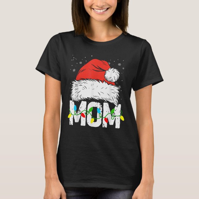 Mom Santa Red Plaid Christmas Family Matching T-Shirt (Front)