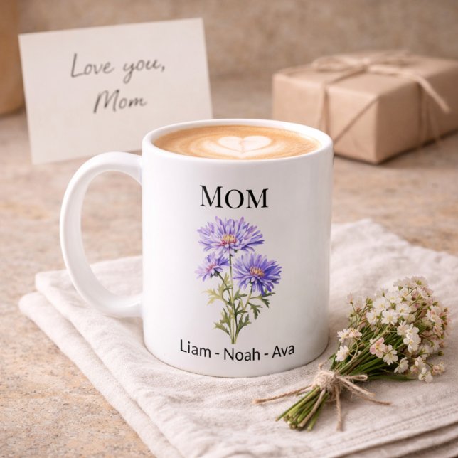 Mom September Birth Flower with Kids Names Coffee Mug (Creator Uploaded)