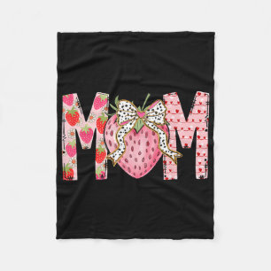 Mom Strawberry Coquette Bow Happy Valentine's Day Fleece Blanket