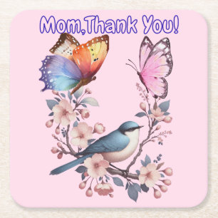 Mom, Thank You! Square Paper Coaster