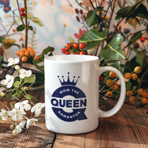 Mom The Queen Blue Creative Typography Coffee Mug