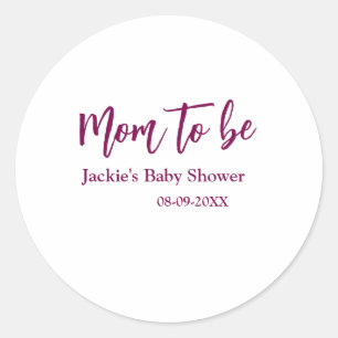 Mom to be baby shower name date pink simple minima classic round sticker