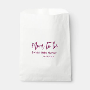 Mom to be baby shower name date pink simple minima favour bag