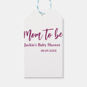 Mom to be baby shower name date pink simple minima gift tags