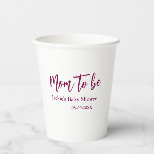 Mom to be baby shower name date pink simple minima paper cups