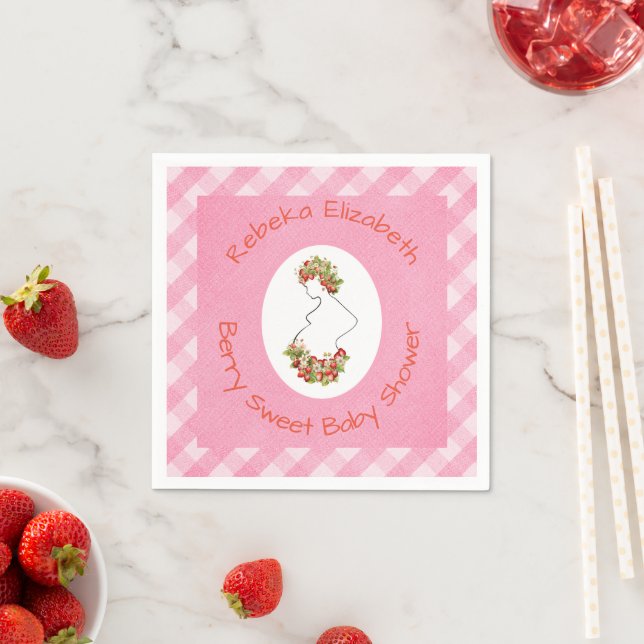 Mom to Be Berry Sweet Pink Gingham Shower Napkin (Insitu)