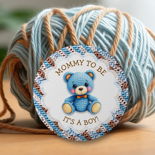 Mom to be | Crochet Teddy Bear Boy's Baby Shower  6 Cm Round Badge (Creator Uploaded)