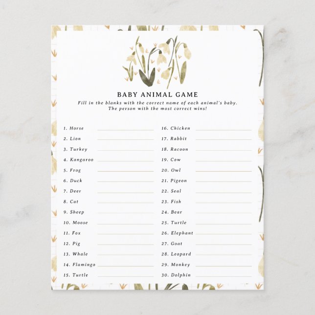 Mom to be floral baby shower new baby game flyer (Front)