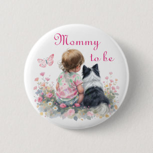 Mom to be   Pink Baby and Puppy Baby Shower 6 Cm Round Badge