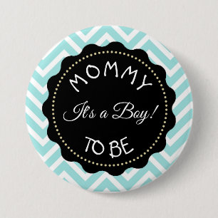 Mom to be teal  striped Chevron Baby Shower button