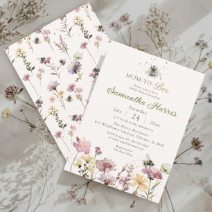 Mom to Bee Wildflower Watercolor Baby Shower Invitation