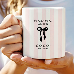 Mom to Coco Mug Pink Bow Stripes