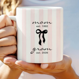 Mom to Gram Mug Pink Bow Stripes