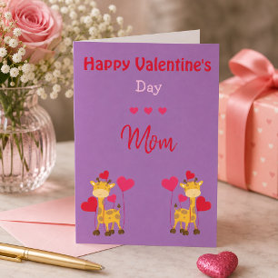 Mom Valentine's Day Giraffe Holiday Card