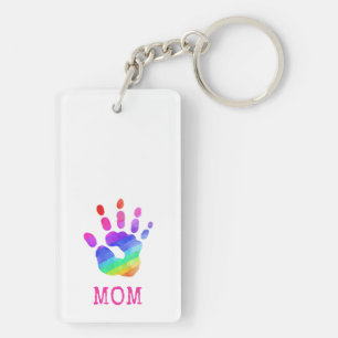 MOM Watercolor Hand Rainbow Child Colorful Fun Key Ring