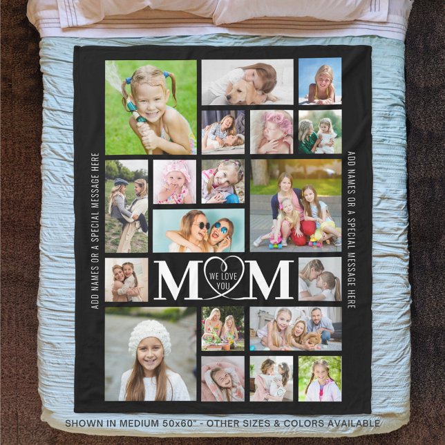MOM WE LOVE YOU 19 Photo Collage Custom Colour Fle Fleece Blanket (Creator Uploaded)