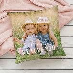 Mom We Love You Personalized Mothers Day Photo Cushion<br><div class="desc">Custom photo pillow features two favorite family photos of the kids (front and back) with a special "Mom,  we love you" message in elegant white type that can be personalized with your preferred wording. A beautiful gift for Mom this Mother's Day!</div>