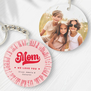 Mom we love you photo hearts pink red mothers day key ring