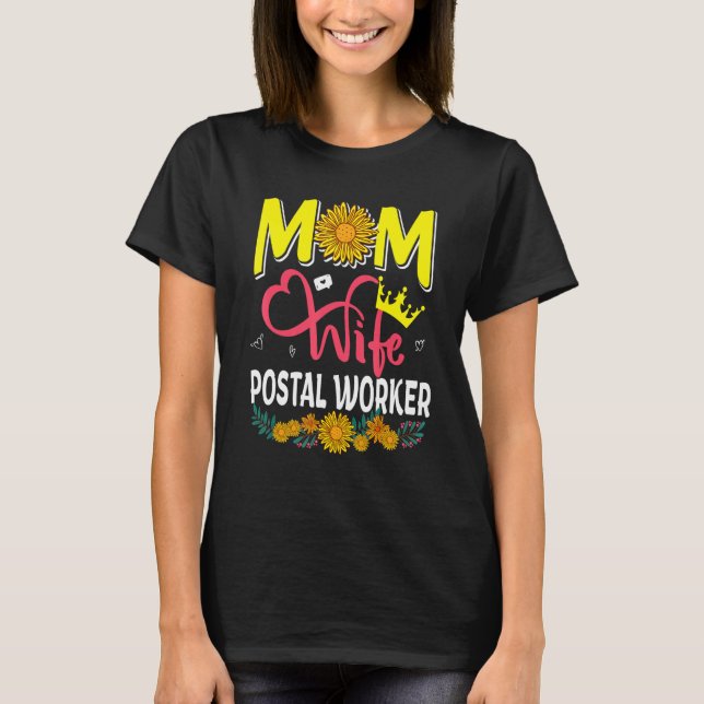 Mom Wife Postal Worker Cute Floral Sunflowers Moth T-Shirt (Front)