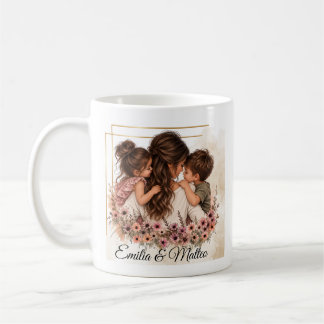 Mom with Daughter & Son - With Custom Name Coffee Mug