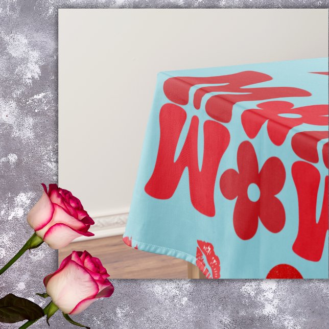 MOM/WOW: A Love Letter in Red on blue | Tablecloth (Creator Uploaded)