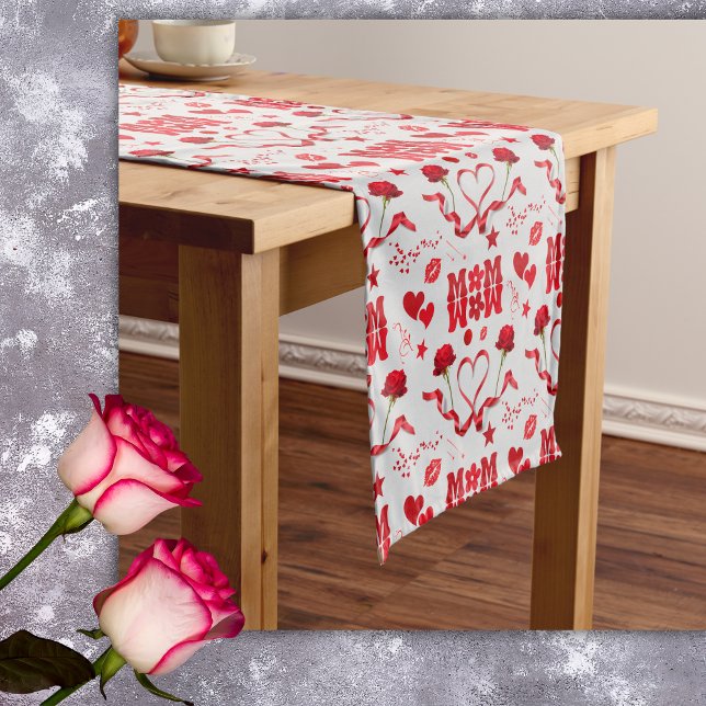 MOM/WOW: A Love Letter in Red on grey | Short Table Runner (Creator Uploaded)
