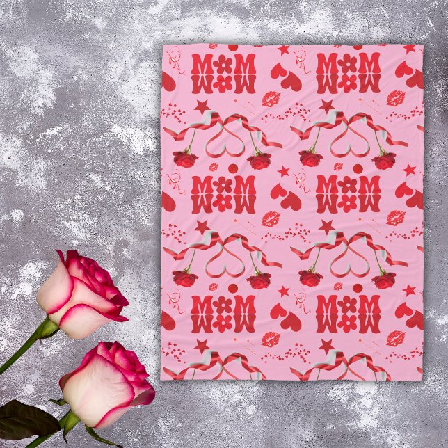 MOM/WOW: A Love Letter in Red on pink | Fleece Blanket (Creator Uploaded)