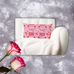 MOM/WOW: A Love Letter in Red on pink Lumbar Cushion