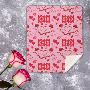 MOM/WOW: A Love Letter in Red on pink   Sherpa Blanket