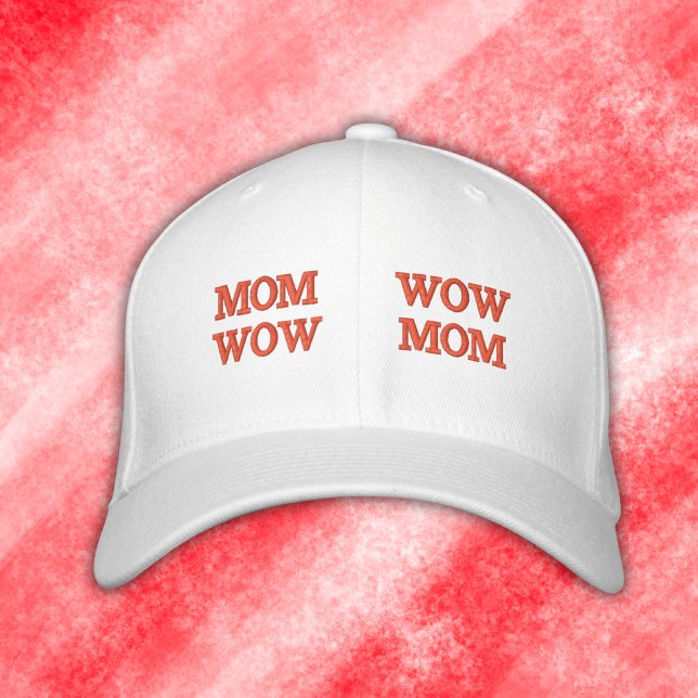MOM WOW in red embroidery | Women's Polo Embroidered Hat (Creator Uploaded)