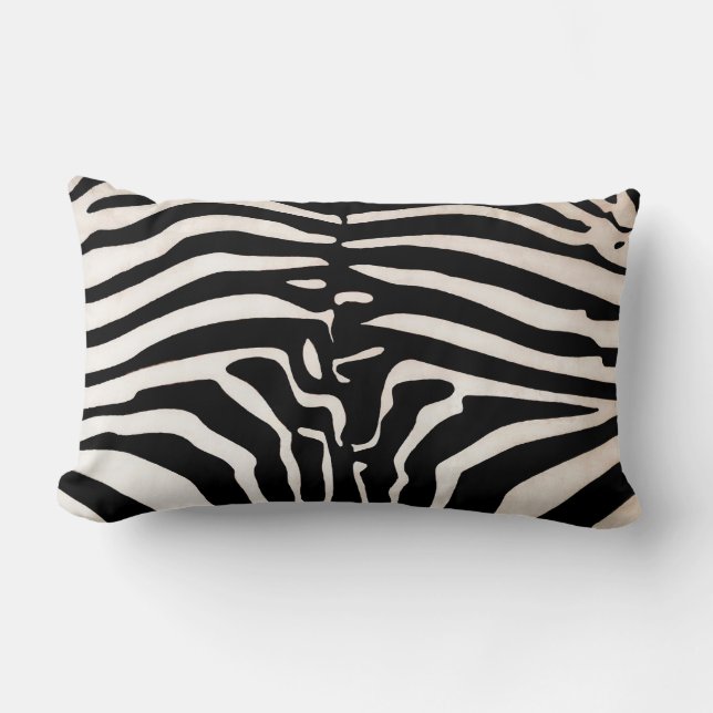 Mombasa Zebra Print Throw Lumbar Pillow, Black Cushion (Front)