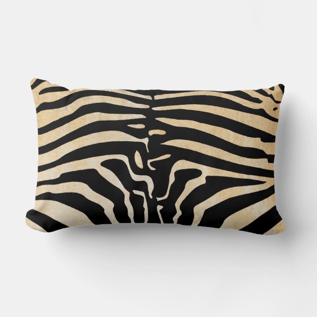 Mombasa Zebra Print Throw Lumbar Pillow, Black/Tan Cushion (Front)