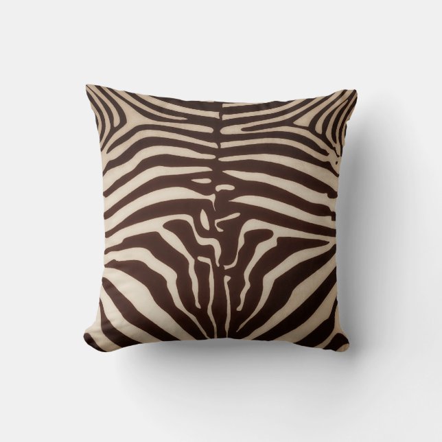 Mombasa Zebra Print Throw Pillow, Safari Brown Cushion (Front)
