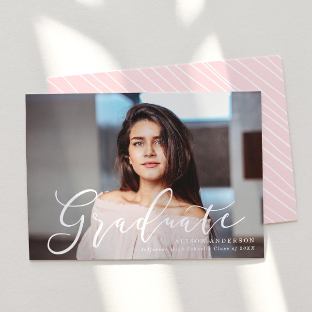 Momentous Script Pink Photo Graduation Announcement (Creator Uploaded)