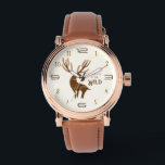 Moments in the Wild Deer Watch<br><div class="desc">Bring calm and natural elegance into your space with this minimalist deer watch. Featuring a brown illustrated deer on a soft beige background and the phrase “Moments in the Wild, ” this design adds a warm rustic touch. Perfect for nature lovers or woodland fans.</div>